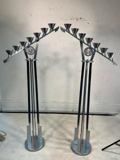 MAGNIFICIENT MODERNIST NICKELED BRONZE CHURCH FLOOR CANDELABRA - 3157254