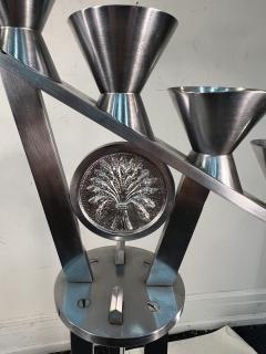 MAGNIFICIENT MODERNIST NICKELED BRONZE CHURCH FLOOR CANDELABRA - 3157391