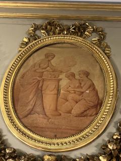 MAGNIFICIENT MONUMENTAL CARVED GILT CREAM TRUMEAU MIRROR WITH OVAL PAINTING - 3950757