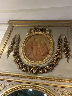 MAGNIFICIENT MONUMENTAL CARVED GILT CREAM TRUMEAU MIRROR WITH OVAL PAINTING - 3950758