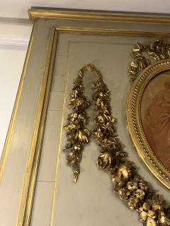 MAGNIFICIENT MONUMENTAL CARVED GILT CREAM TRUMEAU MIRROR WITH OVAL PAINTING - 3950759