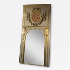 MAGNIFICIENT MONUMENTAL CARVED GILT CREAM TRUMEAU MIRROR WITH OVAL PAINTING - 3952487