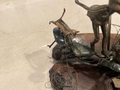 MALCOLM MORAN MODERNIST BRONZE AND STONES SCULPTURE OF GIRLS DOG CAT AND FROG FROLICKING - 3966506