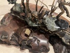 MALCOLM MORAN MODERNIST BRONZE AND STONES SCULPTURE OF GIRLS DOG CAT AND FROG FROLICKING - 3966507