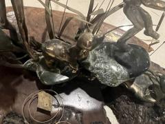 MALCOLM MORAN MODERNIST BRONZE AND STONES SCULPTURE OF GIRLS DOG CAT AND FROG FROLICKING - 3966511