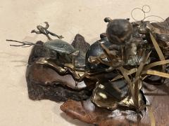 MALCOLM MORAN MODERNIST BRONZE AND STONES SCULPTURE OF GIRLS DOG CAT AND FROG FROLICKING - 3966513