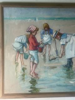 MARGARET PALMER LOVELY BEACHSIDE CHILDREN DIGGING IN SAND PAINTING BY MARGARET PALMER - 2085783