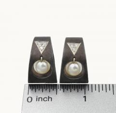 MARSH BLACKENED STAINLESS STEEL EARRINGS WITH PEARLS AND DIAMONDS CIRCA 1930 - 2620943