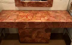 MCM Gold Leave Design Decoupage Painted Console Vanity with Matching Mirror - 1289122