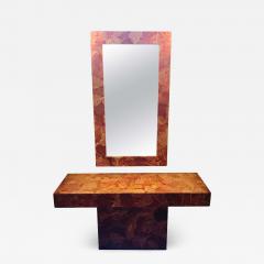 MCM Gold Leave Design Decoupage Painted Console Vanity with Matching Mirror - 1289382