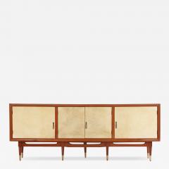 MCM Mahogany Sideboard with Argent Parchment Covered Doors C 1950 - 4648081