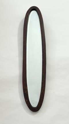 MCM Narrow Oval Walnut Frame Wall Mirror with Beveled Glass 1960 Italy - 3538302