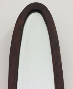 MCM Narrow Oval Walnut Frame Wall Mirror with Beveled Glass 1960 Italy - 3538304