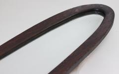 MCM Narrow Oval Walnut Frame Wall Mirror with Beveled Glass 1960 Italy - 3538306