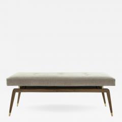 MCM Sculptural Brass Accented Walnut Bench - 982627