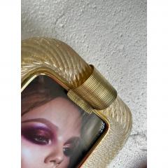 MCM Style Gold Torchon Murano Glass Picture Frame and Brass in Barovier Style - 4602859