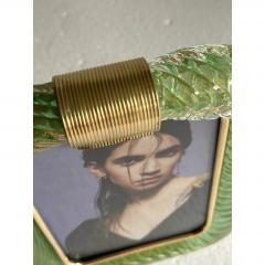 MCM Style Green Torchon Murano Glass Picture Frame and Brass in Barovier Style - 4602855