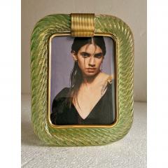 MCM Style Green Torchon Murano Glass Picture Frame and Brass in Barovier Style - 4602856