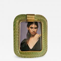 MCM Style Green Torchon Murano Glass Picture Frame and Brass in Barovier Style - 4603168