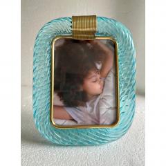 MCM Style Light Blue Torchon Murano Picture Frame and Brass in Barovier Style - 4602843