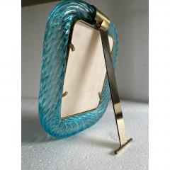 MCM Style Light Blue Torchon Murano Picture Frame and Brass in Barovier Style - 4602846