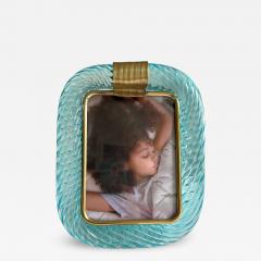 MCM Style Light Blue Torchon Murano Picture Frame and Brass in Barovier Style - 4603166