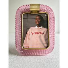 MCM Style Pink Torchon Murano Glass Small Picture Frame and Brass - 4350356