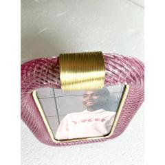 MCM Style Pink Torchon Murano Glass Small Picture Frame and Brass - 4350358