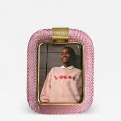 MCM Style Pink Torchon Murano Glass Small Picture Frame and Brass - 4352014