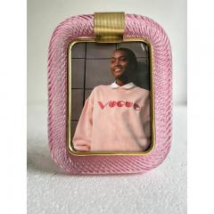 MCM Style Pink Torchon Murano Small Picture Frame and Brass in Barovier Style - 4602838