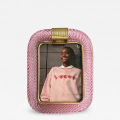 MCM Style Pink Torchon Murano Small Picture Frame and Brass in Barovier Style - 4603165