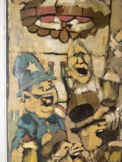MELANGE OF CHARACTERS WITH KEYSTONE COP SINGING CAT IN BAR SCENE PAINTING - 4593001