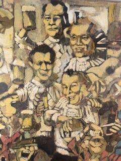 MELANGE OF CHARACTERS WITH KEYSTONE COP SINGING CAT IN BAR SCENE PAINTING - 4593006