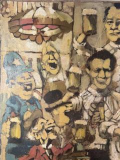 MELANGE OF CHARACTERS WITH KEYSTONE COP SINGING CAT IN BAR SCENE PAINTING - 4593008