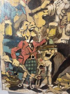 MELANGE OF CHARACTERS WITH KEYSTONE COP SINGING CAT IN BAR SCENE PAINTING - 4593009