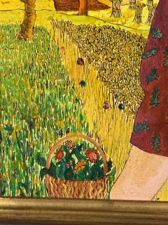 MICHEL LOEB MODERN COLORFUL PAINTING OF WOMAN IN HAT WITH FLOWERS IN HAYSTACK FIELDS - 4649105