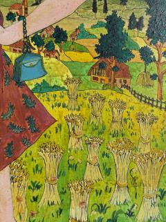 MICHEL LOEB MODERN COLORFUL PAINTING OF WOMAN IN HAT WITH FLOWERS IN HAYSTACK FIELDS - 4649107