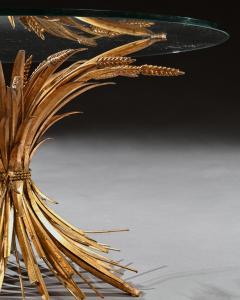 MID 20TH CENTURY GILT METAL WHEAT SHEAF TABLE WITH GLASS TOP - 1999829