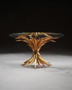 MID 20TH CENTURY GILT METAL WHEAT SHEAF TABLE WITH GLASS TOP - 1999841
