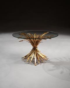 MID 20TH CENTURY GILT METAL WHEAT SHEAF TABLE WITH GLASS TOP - 1999844