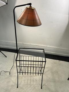 MID CENTURY BLACK IRON MODERNIST MAGAZINE RACK TABLE FLOOR LAMP - 3404690