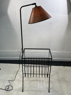 MID CENTURY BLACK IRON MODERNIST MAGAZINE RACK TABLE FLOOR LAMP - 3404695