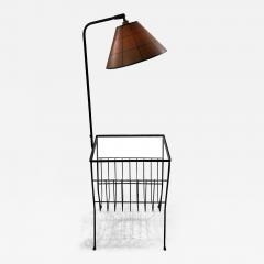 MID CENTURY BLACK IRON MODERNIST MAGAZINE RACK TABLE FLOOR LAMP - 3410154