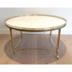 MID CENTURY BRASS COCKTAIL TABLE WITH WHITE MARBLE TOP - 797925