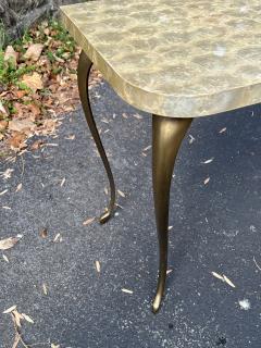 MID CENTURY CAPIZ SHELL AND BRONZE LOW CONSOLE TABLE - 3355540