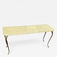 MID CENTURY CAPIZ SHELL AND BRONZE LOW CONSOLE TABLE - 3360473