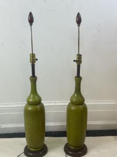 MID CENTURY CERAMIC LAMPS WITH ORIGINAL REED AND TEXTILE SHADES - 2047762