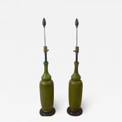 MID CENTURY CERAMIC LAMPS WITH ORIGINAL REED AND TEXTILE SHADES - 2055488