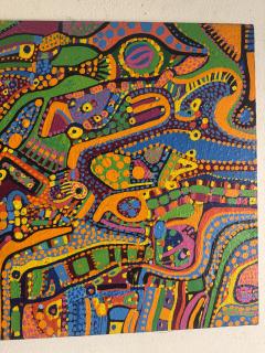 MID CENTURY COLORFUL COMPLEX ABSTRACT PAINTING ON BOARD BY LOUISE ABRAMS - 4605249