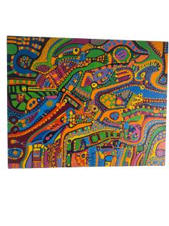 MID CENTURY COLORFUL COMPLEX ABSTRACT PAINTING ON BOARD BY LOUISE ABRAMS - 4698105